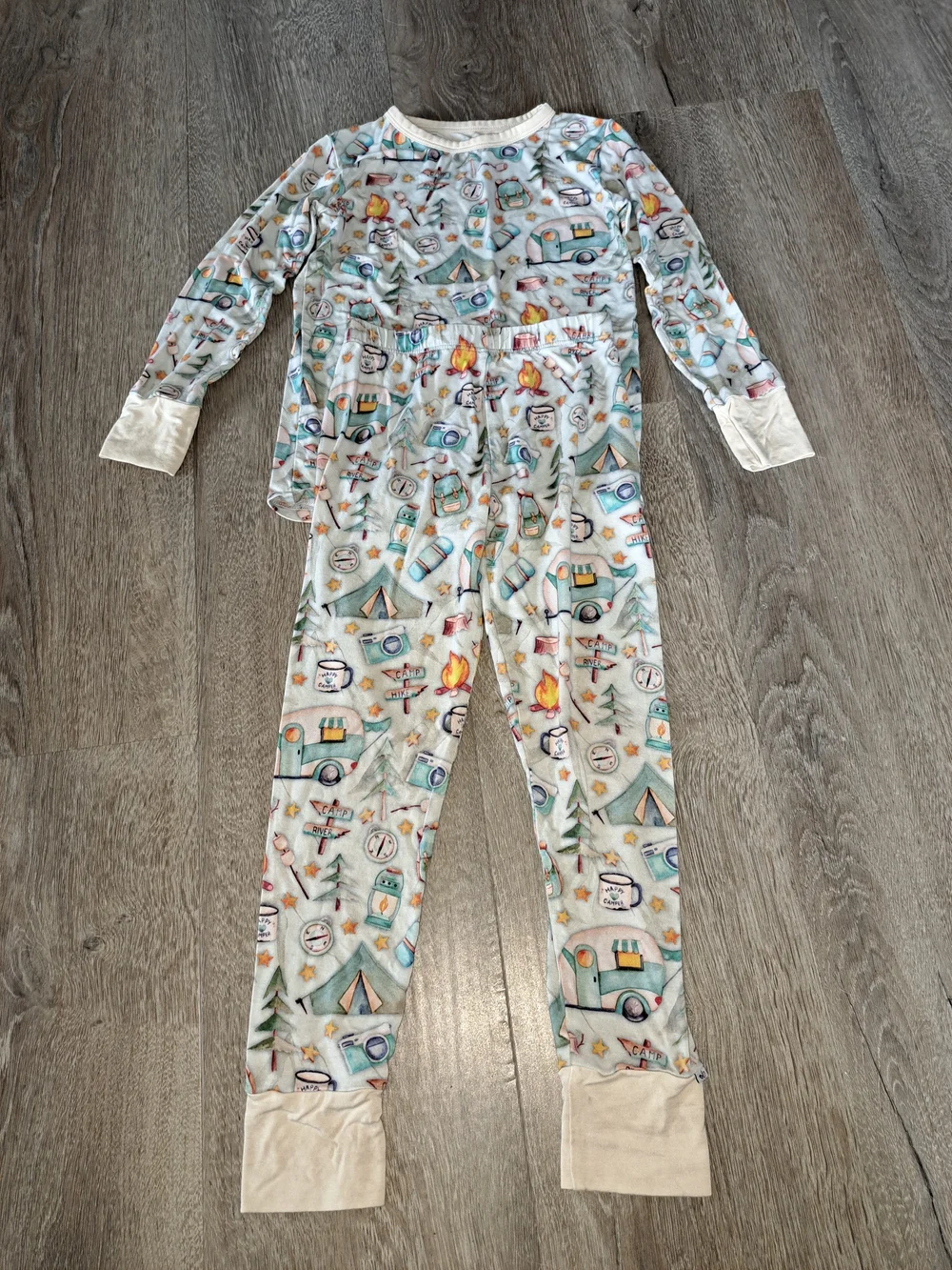 Kids Cozy Camp-Print One-Piece Pajamas - Cream & Multicolor